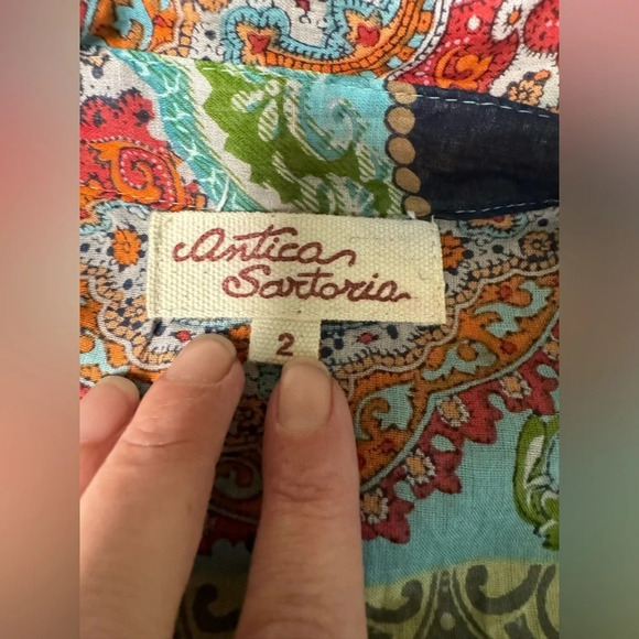 Antica Sartoria Italy Cotton Button Up Shirt Size 2 US Medium Boho Artsy - Picture 6 of 8